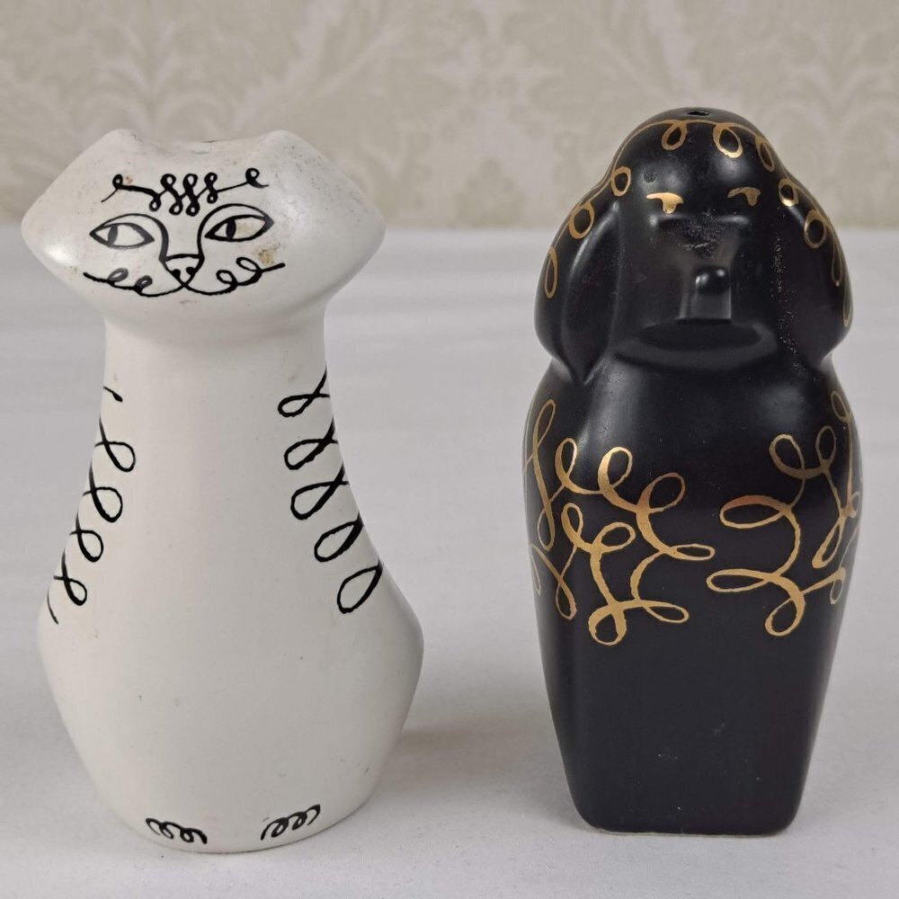 Lenox x Kate Spade White Cat & Black Dog Salt & Pepper Shakers Porcelain EUC
